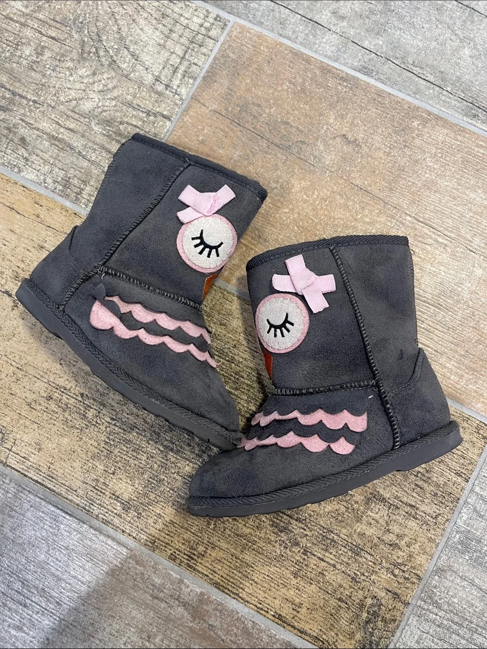 Harper Canyon Toddler Girls Gray Owl Boots Size 10